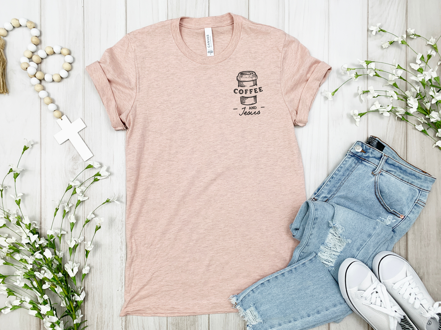 Coffee and Jesus Embroidered T-shirt