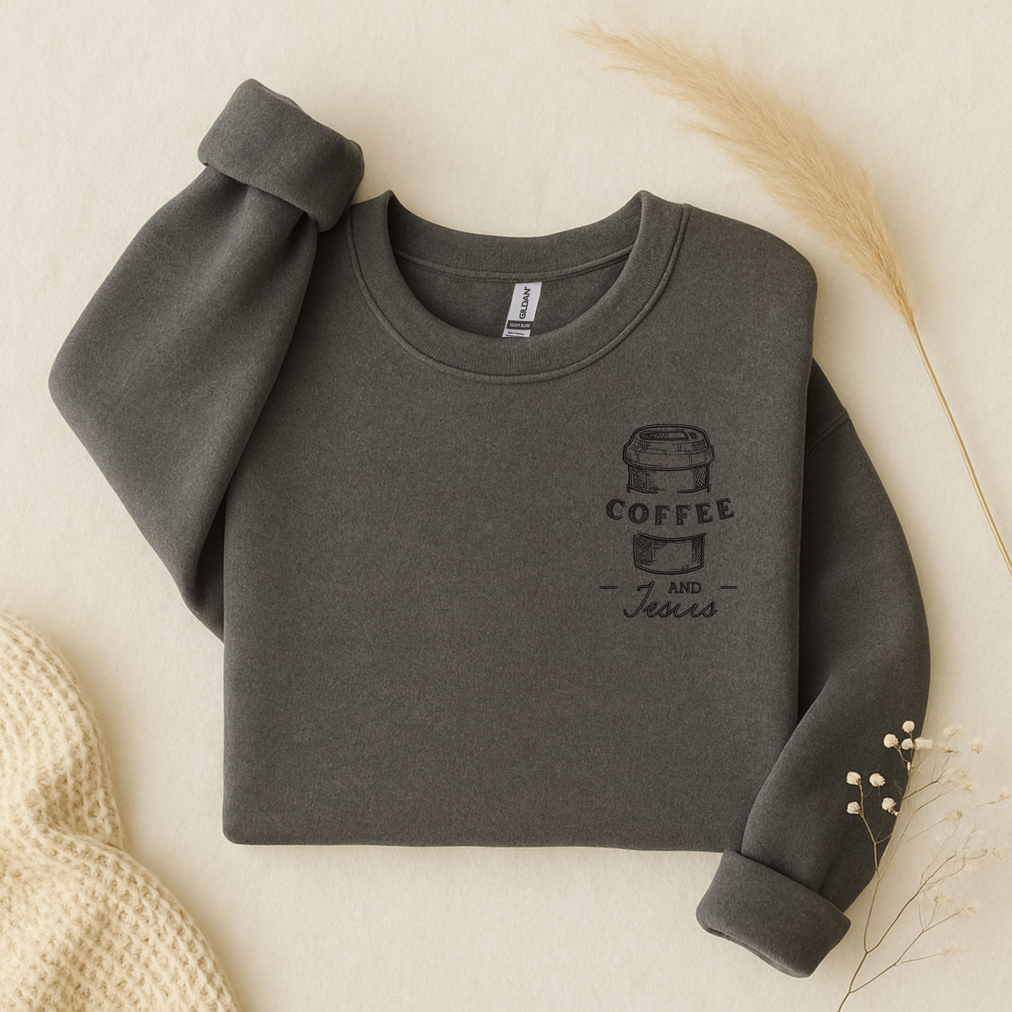 Coffee and Jesus Embroidered Sweatshirt